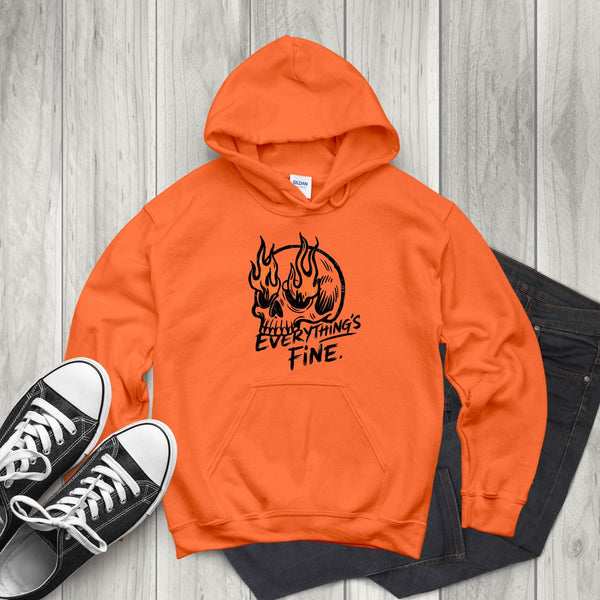 Everything’s Fine (Just Kidding) – Flaming Skull Hoodie for Burnout Vibes