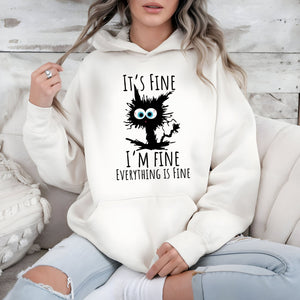 I'm Fine Cat Hoodie – Funny Frazzled Black Cat for Halloween Chaos