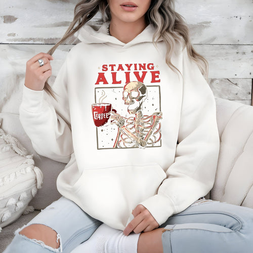 Staying Alive (Barely) – Skeleton Coffee Hoodie for Caffeine-Fueled Chaos