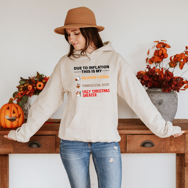 Too Broke for Costumes – Due To Inflation Funny Holiday Hoodie