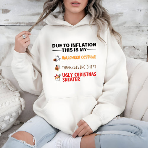 Too Broke for Costumes – Due To Inflation Funny Holiday Hoodie
