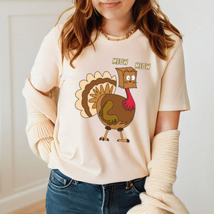 MEOW or Never – Turkey Cat Meow Shirt for Thanksgiving Laughs