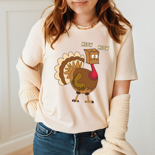MEOW or Never – Turkey Cat Meow Shirt for Thanksgiving Laughs
