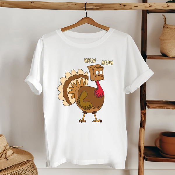 MEOW or Never – Turkey Cat Meow Shirt for Thanksgiving Laughs