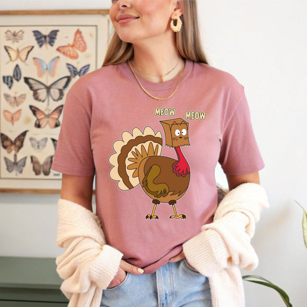 MEOW or Never – Turkey Cat Meow Shirt for Thanksgiving Laughs