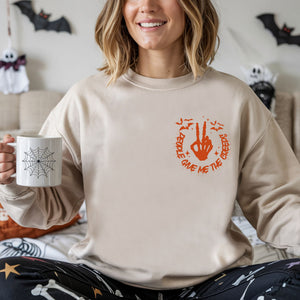People Give Me The Creeps Sweatshirt – Funny Halloween Sweatshirt with Skeleton Hand
