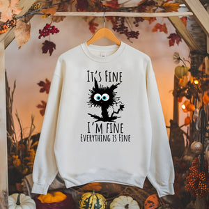 I'm Fine Cat Sweatshirt – Funny Black Cat for Halloween Chaos