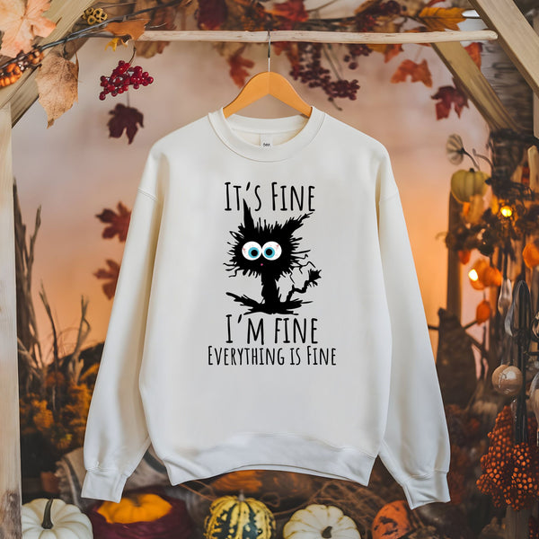 I'm Fine Cat Sweatshirt – Funny Black Cat for Halloween Chaos