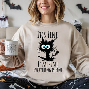 I'm Fine Cat Sweatshirt – Funny Black Cat for Halloween Chaos