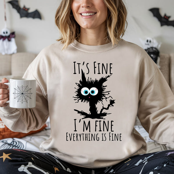 I'm Fine Cat Sweatshirt – Funny Black Cat for Halloween Chaos