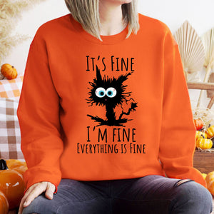I'm Fine Cat Sweatshirt – Funny Black Cat for Halloween Chaos