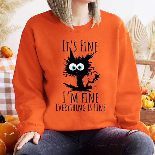 I'm Fine Cat Sweatshirt – Funny Black Cat for Halloween Chaos