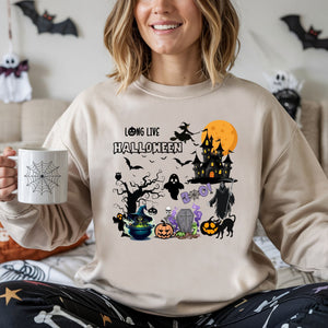 Long Live Halloween Sweatshirt – I Love Halloween Fall Layers with Haunted House Design