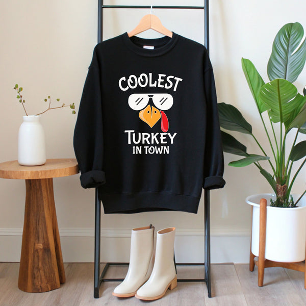 Coolest Turkey in Town Sweater – Funny Thanksgiving Gift for Cold Weather Vibes