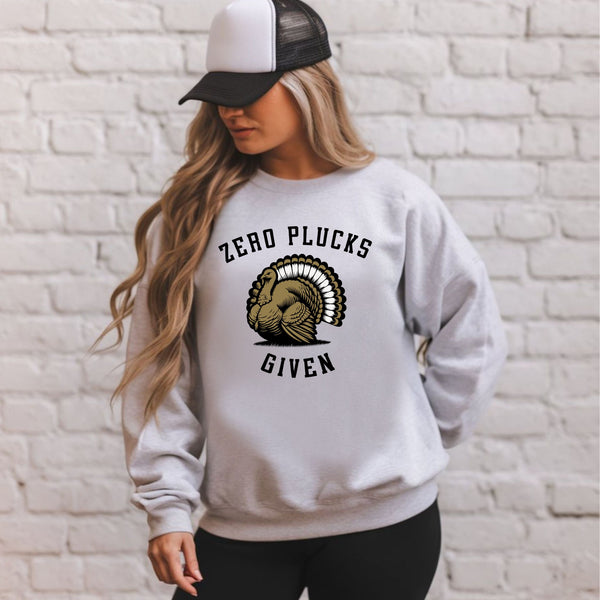 Zero Plucks Given – Funny Thanksgiving Pullover Sweater for Cold Days