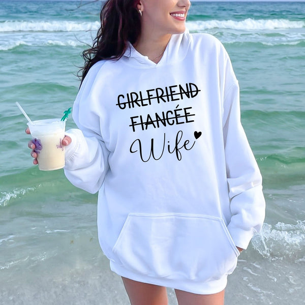 From Girlfriend to Wife – Funny Bride Hoodie for Just-Married Milestones