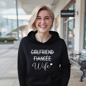 From Girlfriend to Wife – Funny Bride Hoodie for Just-Married Milestones