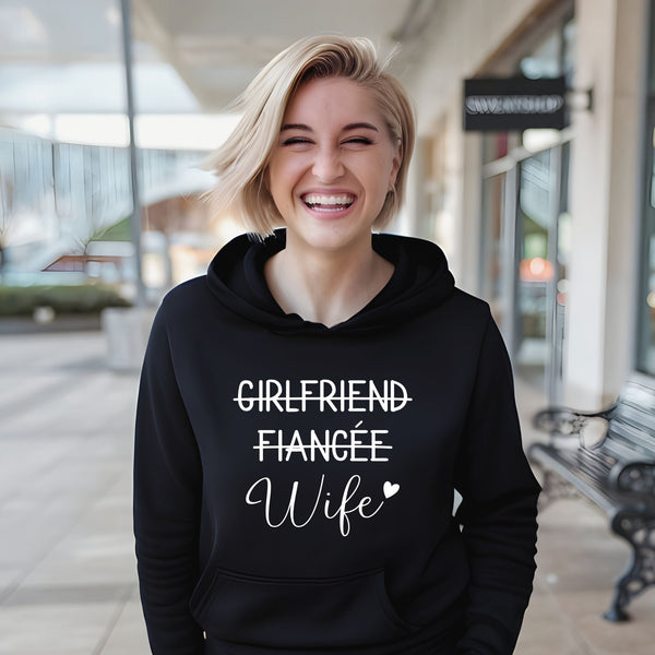 From Girlfriend to Wife – Funny Bride Hoodie for Just-Married Milestones