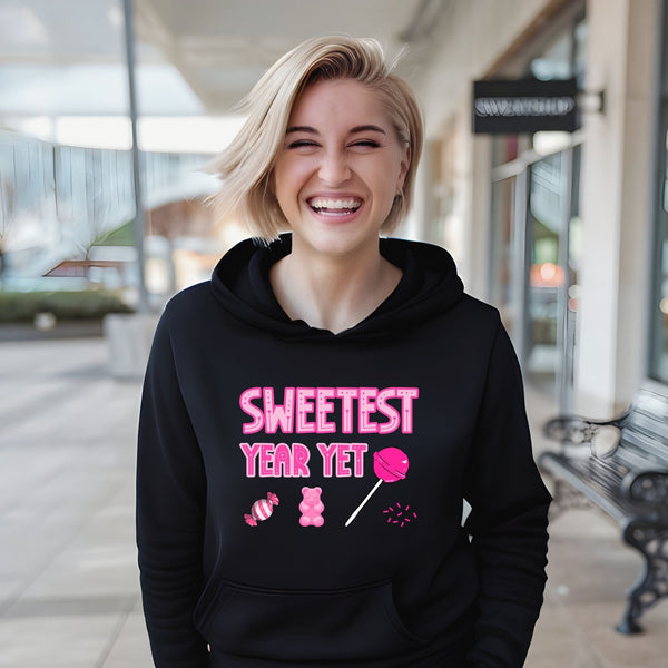 Sweetest Year Yet – Cozy Candy Hoodie for Teachers & Celebrations