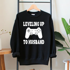 Leveling Up To Husband Sweatshirt – Funny Gamer Groom Crewneck