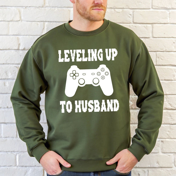 Leveling Up To Husband Sweatshirt – Funny Gamer Groom Crewneck