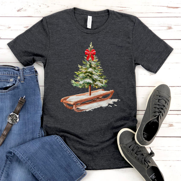 Christmas Tree Sleigh T-Shirt – Vintage Rustic Christmas Tee
