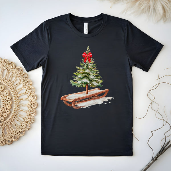 Christmas Tree Sleigh T-Shirt – Vintage Rustic Christmas Tee