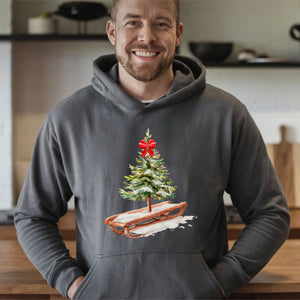 Christmas Tree Sleigh Hoodie – Rustic Watercolor Christmas Hoodie