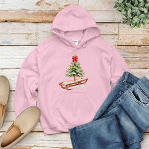Christmas Tree Sleigh Hoodie – Rustic Watercolor Christmas Hoodie