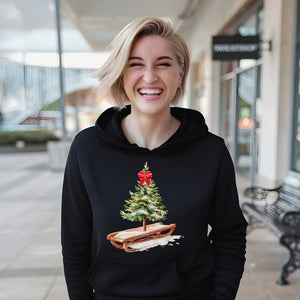 Christmas Tree Sleigh Hoodie – Rustic Watercolor Christmas Hoodie
