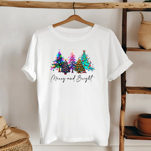 Merry And Bright Shirt – Colorful Christmas Tree Holiday Tee Gift
