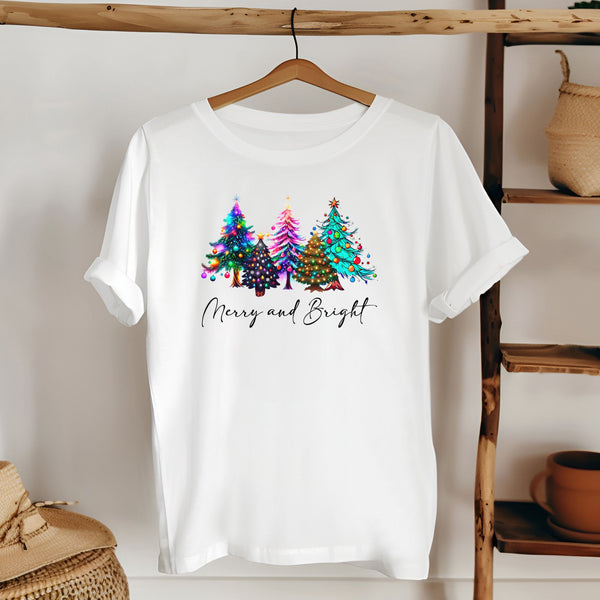 Merry And Bright Shirt – Colorful Christmas Tree Holiday Tee Gift