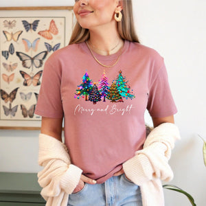 Merry And Bright Shirt – Colorful Christmas Tree Holiday Tee Gift