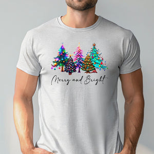 Merry And Bright Shirt – Colorful Christmas Tree Holiday Tee Gift