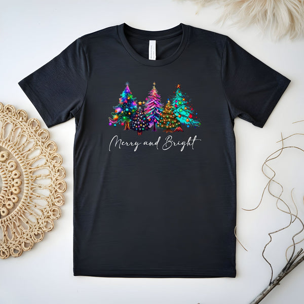 Merry And Bright Shirt – Colorful Christmas Tree Holiday Tee Gift