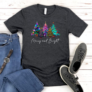 Merry And Bright Shirt – Colorful Christmas Tree Holiday Tee Gift