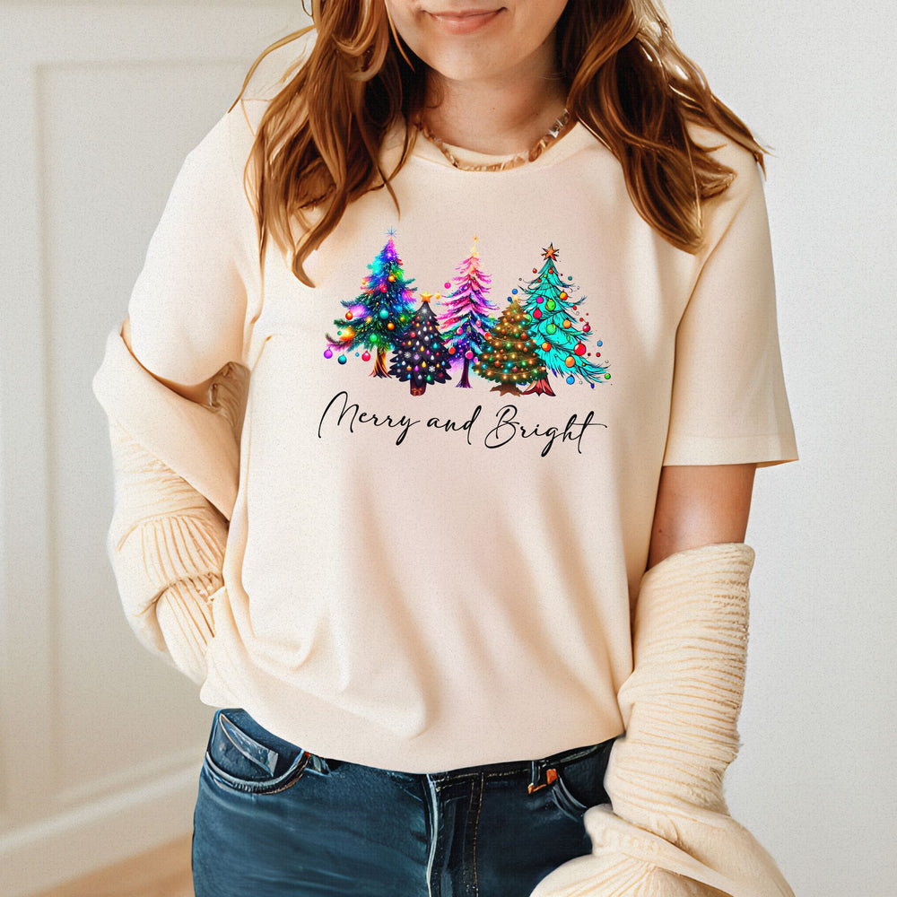 Merry And Bright Shirt – Colorful Christmas Tree Holiday Tee Gift