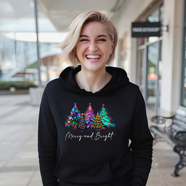 Merry And Bright Hoodie – Colorful Christmas Tree Pullover Gift