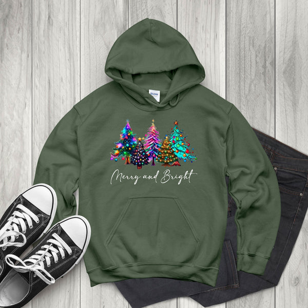Merry And Bright Hoodie – Colorful Christmas Tree Pullover Gift