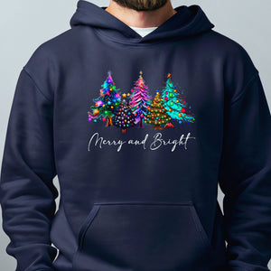 Merry And Bright Hoodie – Colorful Christmas Tree Pullover Gift