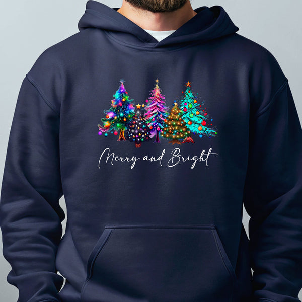 Merry And Bright Hoodie – Colorful Christmas Tree Pullover Gift