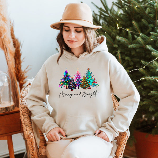 Merry And Bright Hoodie – Colorful Christmas Tree Pullover Gift