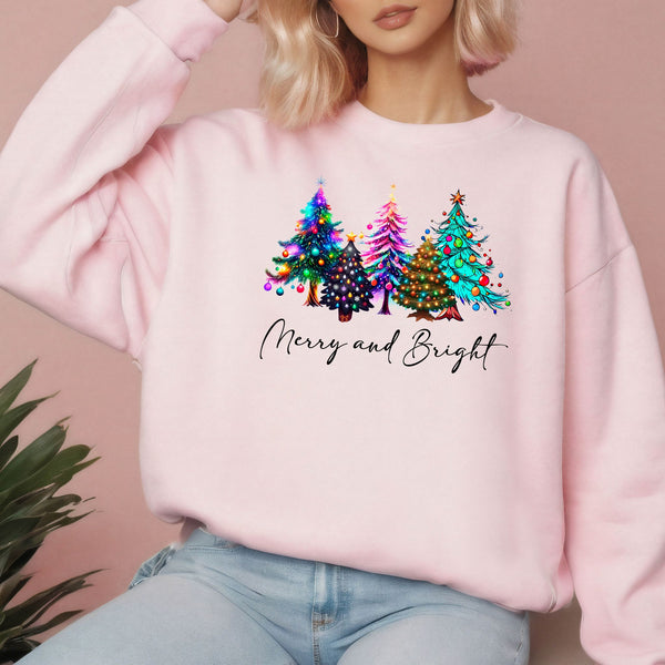Merry And Bright Sweatshirt – Colorful Christmas Tree Crewneck Gift