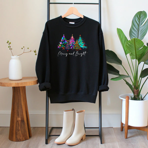 Merry And Bright Sweatshirt – Colorful Christmas Tree Crewneck Gift