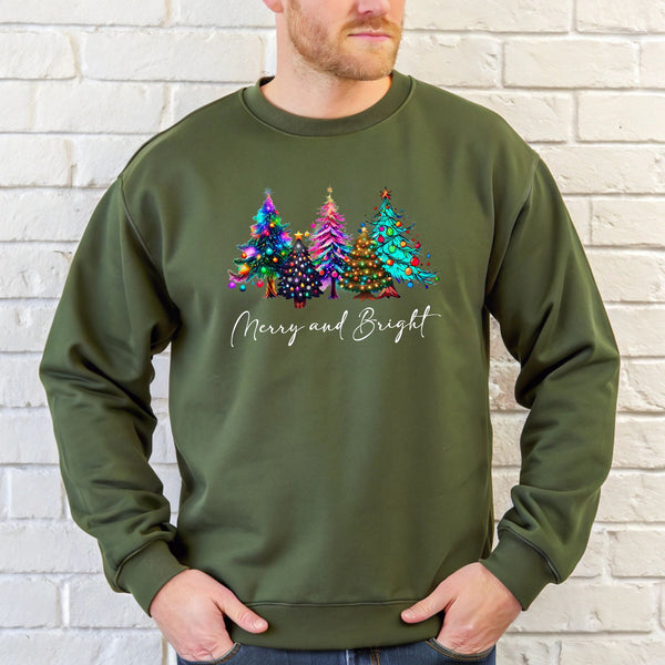 Merry And Bright Sweatshirt – Colorful Christmas Tree Crewneck Gift