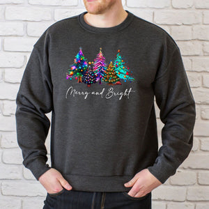 Merry And Bright Sweatshirt – Colorful Christmas Tree Crewneck Gift