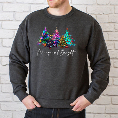 Merry And Bright Sweatshirt – Colorful Christmas Tree Crewneck Gift