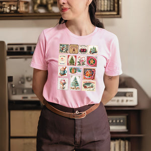 Retro Christmas Stamps T-Shirt – Vintage Holiday Graphic Tee