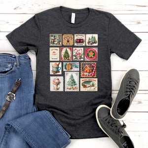 Retro Christmas Stamps T-Shirt – Vintage Holiday Graphic Tee