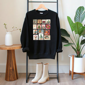 Retro Christmas Stamps Sweatshirt – Vintage Holiday Crewneck